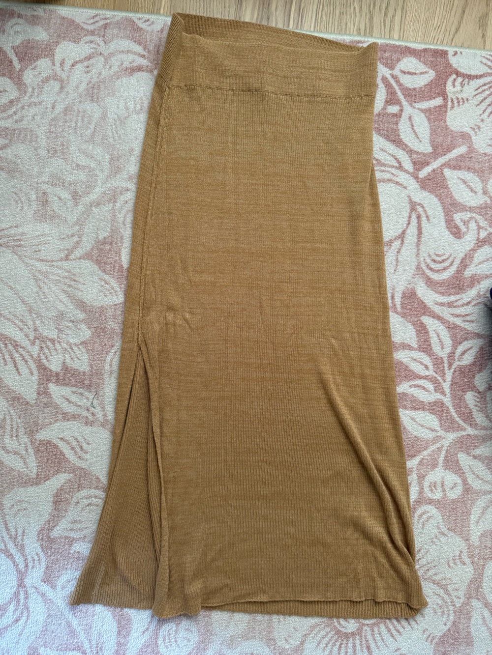 Free People Golden Hour Ribbed Midi Skirt in Camel